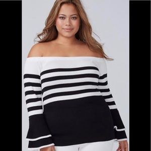 Lane Bryant Striped Off the Shoulder Sweater NWT